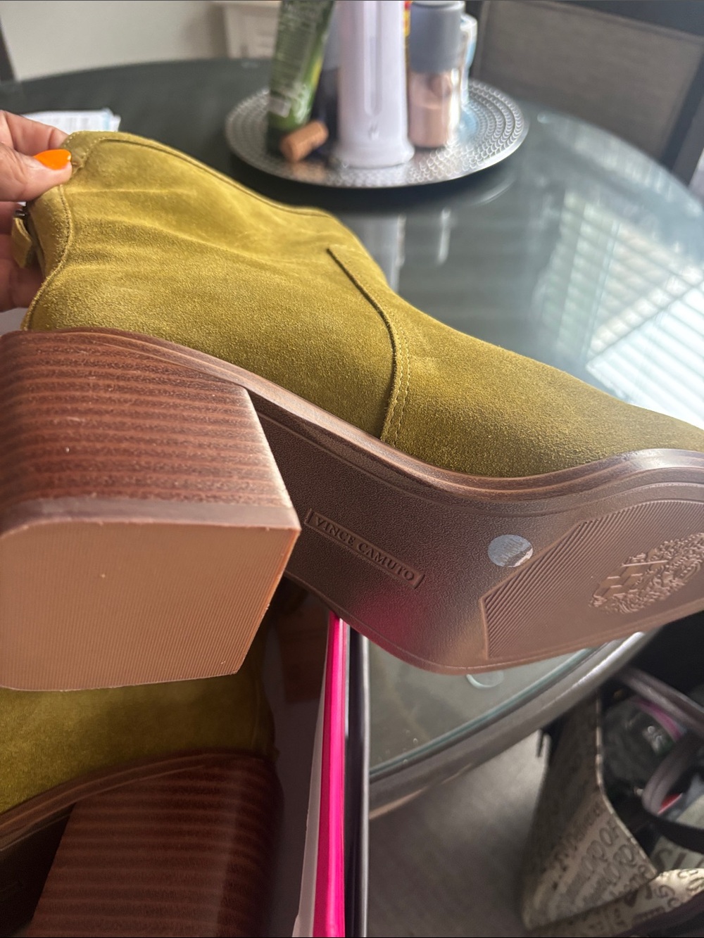 Vince Camuto Olive Suede Block Heel Ankle Boots